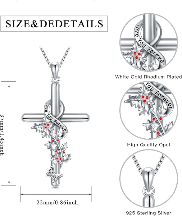 Cross Necklace for Women 925 Sterling Silver I Love You Necklace Religious Jewelry with Gift Box for Mother Daughter