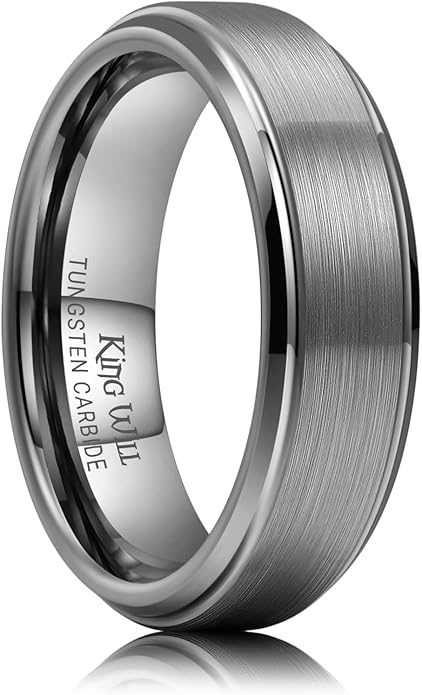 King Will Classic Tungsten Wedding Band for Men, 6/7/8/9/10mm Widths, Polished Finish Step Edge Matte Rings Comfort Fit