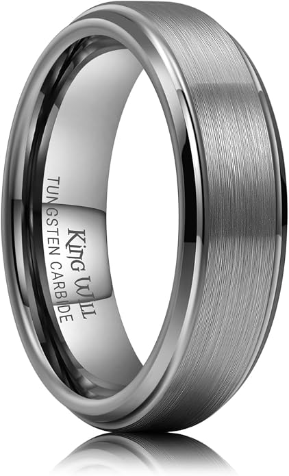 King Will Classic Tungsten Wedding Band for Men, 6/7/8/9/10mm Widths, Polished Finish Step Edge Matte Rings Comfort Fit