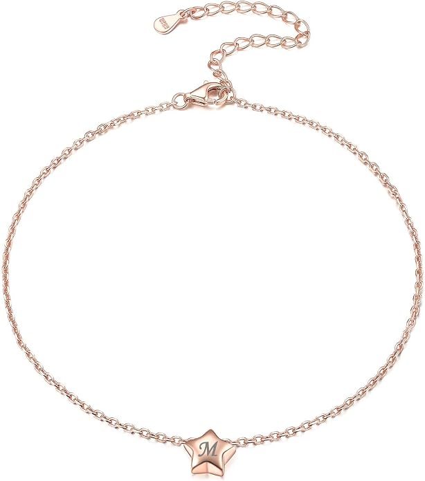 ChicSilver Personalized 925 Sterling Silver Tiny Heart/Moon/Star/Sun/Dot/Triangle Anklets Simple Dainty Foot Jewelry for Women, Silver/Gold Plated/Rose Gold Plated