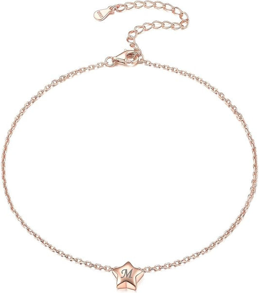 ChicSilver Personalized 925 Sterling Silver Tiny Heart/Moon/Star/Sun/Dot/Triangle Anklets Simple Dainty Foot Jewelry for Women, Silver/Gold Plated/Rose Gold Plated