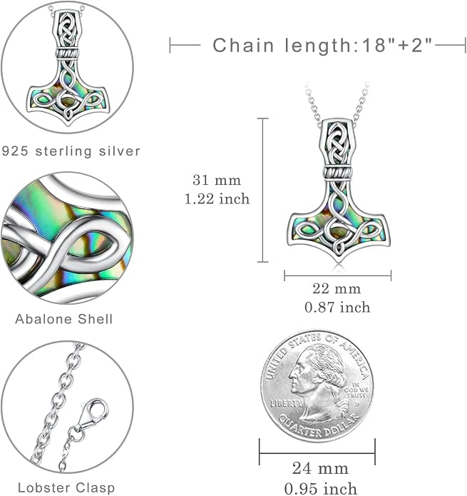 Norse Hammer Necklace Sterling Silver Norse Pagan Hammer Pendant Necklace Viking Jewelry for Men Women