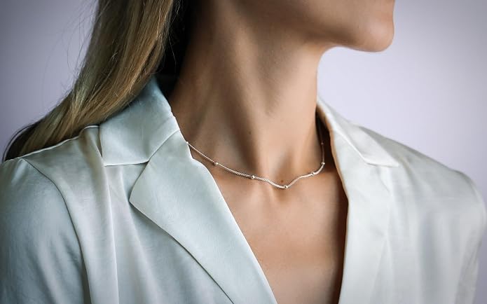 Bead Station Necklace on Cable Chain - 2 mm beads, Minimalist 925 Sterling Silver Necklace for Women, Simple & Elegant - Stylish Gift Packaging for Special Occasions