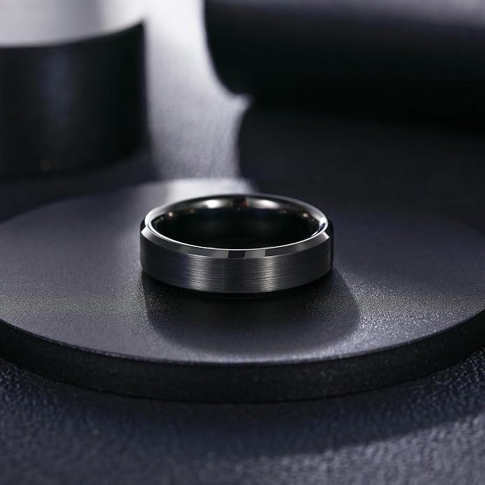 Greenpod 4mm 6mm Tungsten Carbide Ring for Men Women Beveled Edge Brushed Silver/Black/24K Gold Plated Wedding Band Comfort Fit Size 4-13