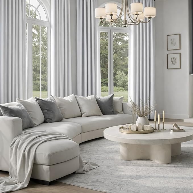 HOMEIDEAS 2 Panels Greyish White Faux Silk Blackout Luxury Curtains, 52 X 108 Inch Room Darkening Satin Thermal Insulated Window Drapes for Bedroom Decor, Indoor, Living Room