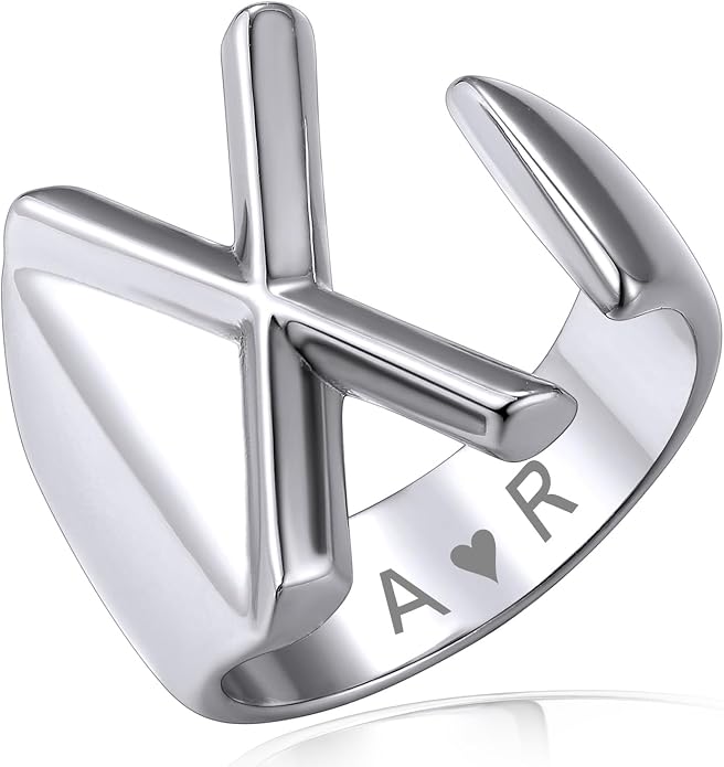 KeyStyle Bold Initial Letter Rings Adjustable, GoldChic Jewelry Women Gold Statement Ring Personalized Engraved Women’s Open Signet Ring for Party (Gold, White Gold, Black)