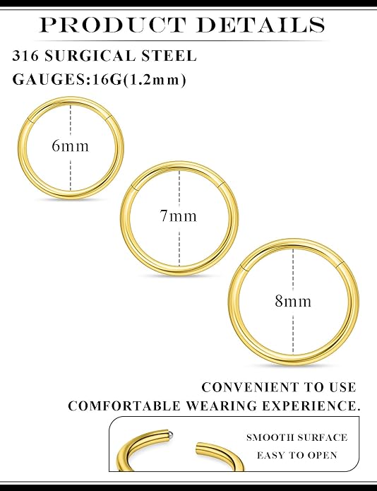 20G 18G 16G 14G 12G 10G 8G 6G 4G 2G Nose Rings Hoops 316l Surgical Steel Clicker Septum Lip Ring Tragus Helix Daith Rook Conch Snug Cartilage Lobe Earrings Hoop Piercing Jewelry For Women Men