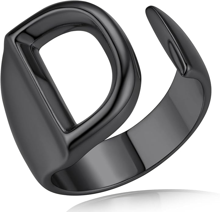 KeyStyle Bold Initial Letter Rings Adjustable, GoldChic Jewelry Women Gold Statement Ring Personalized Engraved Women’s Open Signet Ring for Party (Gold, White Gold, Black)