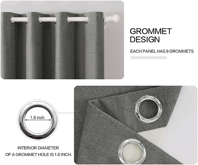 MIULEE Linen Texture Curtains for Bedroom Solid 100% Blackout Thermal Insulated Dark Grey Curtains Grommet Room Darkening Drapes Luxury Decor for Living Room 52x63 Inch (2 Panels)