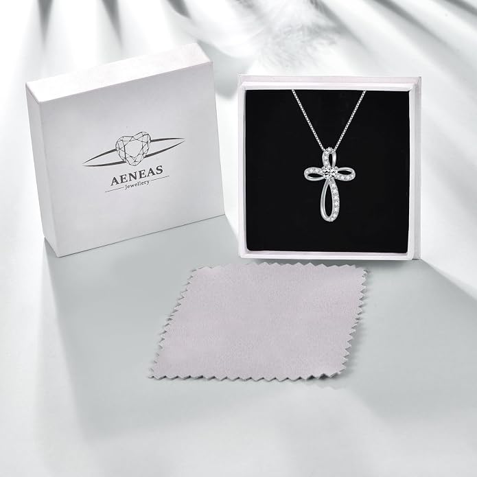 AENEAS Sterling Silver Cross Necklace for Women Birthstone Necklace Cross Necklace Birthstone Jewelry Gifts for Birthday Mothers Day