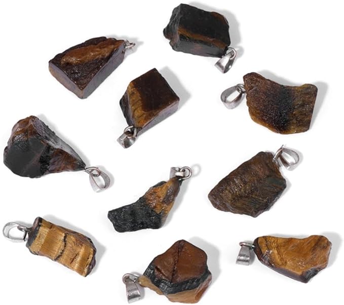 10pcs Irregular Raw Natural Tiger Eye Rock Stone Pendant Healing Crystal Chakra Gemstone Charm for Jewelry Making DIY Necklace Earrings Accessories Reiki