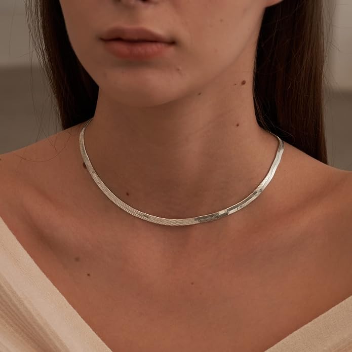 CHESKY Gold Necklace for Women-14K Plated/S925 sterling silver Snake Chain Necklace Dainty Simple Chunky Herringbone Necklace Gold Choker Necklaces Jewelry for Women Mothers Day Gifts for Mom
