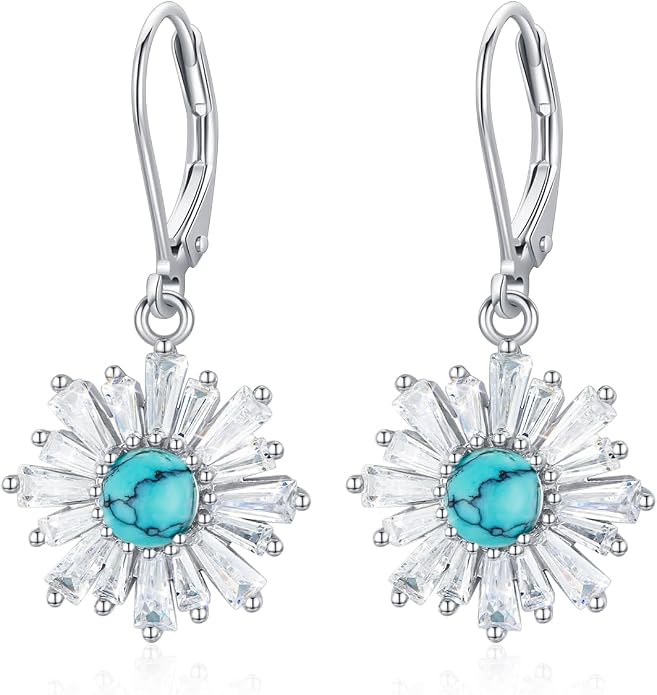 BDL Genuine Turquoise Jewelry for Women, Sterling Silver Earrings and Necklaces for Women, Leverback Dangle Drop Earrings Jewelry
