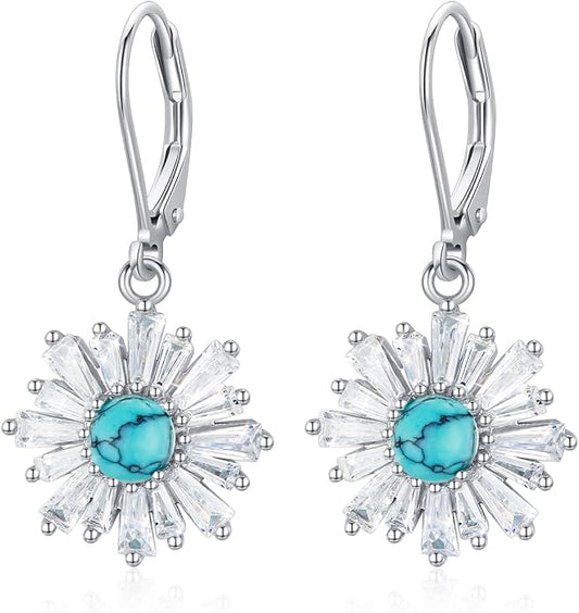 BDL Genuine Turquoise Jewelry for Women, Sterling Silver Earrings and Necklaces for Women, Leverback Dangle Drop Earrings Jewelry