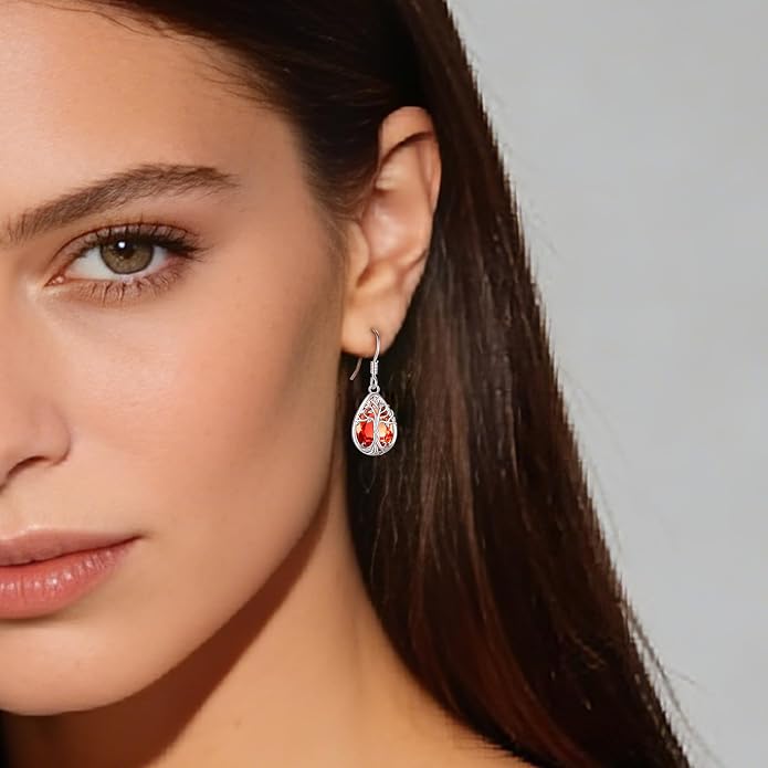 Eusense Sterling Silver Dangle Earrings for Women Tree of Life Animals Moonstone Turquoise Leverback Earrings Jewelry Gifts