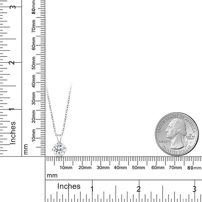 Gem Stone King 7MM Round Gemstone Birthstone Pendant Necklace For Women | 925 Sterling Silver | With 18 Inch Silver Chain | Fine Jewelry Gifts for Women Her Mom Wife