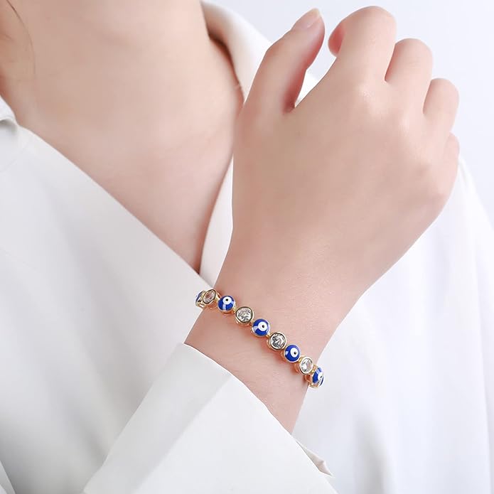 Gold Bracelets for Women Evil Eye Dainty Bracelet Adjustable Turkish Blue Pink Red Evil Eye Protection Bracelet Jewelry