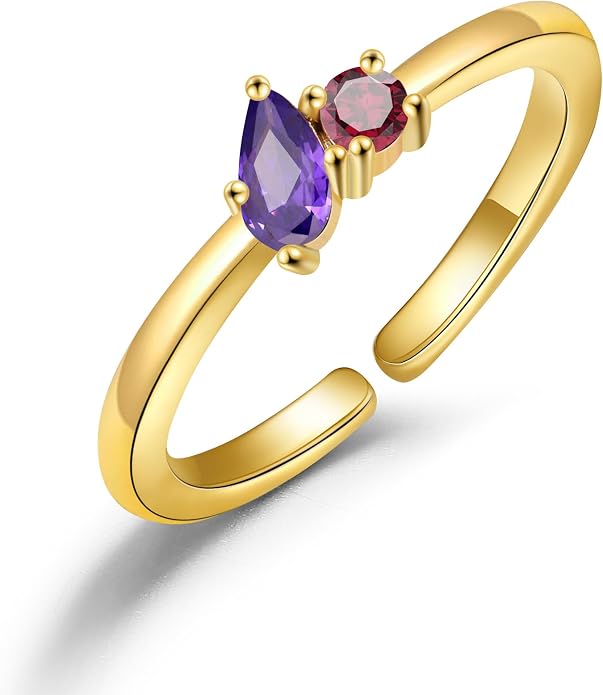 JSJOY Birthstone Rings for Women Dainty Emerald Blue Ring Birthday Gifts for Mom Her Gemstones CZ Ring for Teens Gold Rings That Don't Tarnish Adjustable Ring Jewelry Gifts