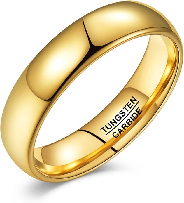 Vakki Gold Tungsten Wedding Bands for Men Women 2/4/6/8mm 14k Gold Plated Slim Stacking Stackable Engagement Promise Rings Domed High Polished Finish Comfort Fit size 5-12