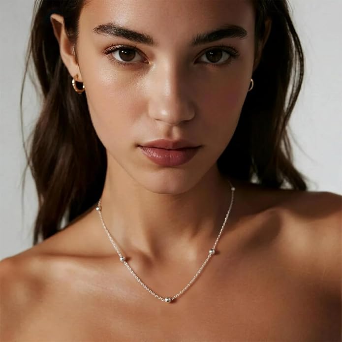 925 Sterling Silver Bead Chain Necklace for Women Simple Dainty Satellite Beaded Chain Necklace, Sturdy Chains Necklaces Jewelry with Lobster Clasp | 16/18/20/22/24 Inches