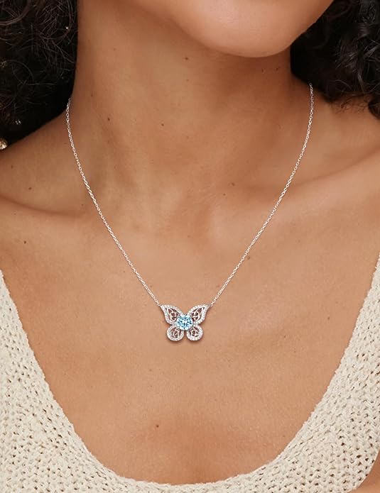 925 Sterling Silver Birthstone Necklaces for Women, Dainty Cute Dragonfly/Butterfly Pendant Necklace, Great Christmas/Anniversary Jewelry for Mother