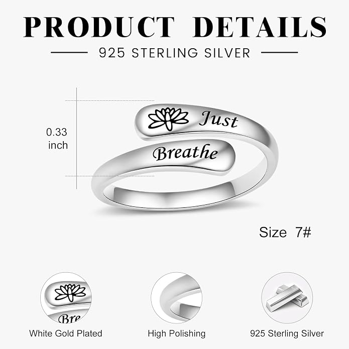 Fookduoduo 925 Sterling Silver Ring Inspirational Jewelry adjustable Wrap Open Rings for Women