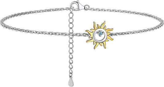 PROSILVER 925 Sterling Silver Ankle Bracelets For Women, Stylish Chain Anklets, Summer Beach Jewelry, 8.6-10.6 Inch Adjustable, Come with Box