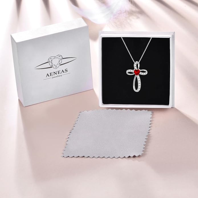 AENEAS Sterling Silver Cross Necklace for Women Birthstone Necklace Cross Necklace Birthstone Jewelry Gifts for Birthday Mothers Day