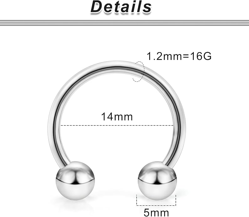 00G 0G 2G 4G 6G 8G 10G 12G 14G 16G Septum Rings Silver Black Surgical Steel Heavy Gauges Earrings Stretching kit Eyebrow Lip Septm Nose Rings Helix Tragus Daith Rook Earrings Hoops 10mm-19mm