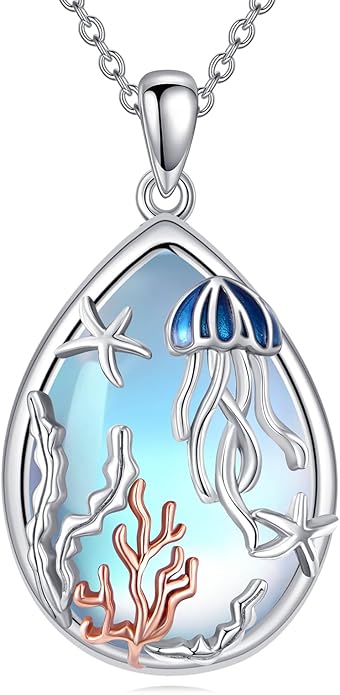 KQF Dragonfly/Butterlfy/Cat/Jellyfish/Bunny/Axolotl/Bee/Mermaid/Hummingbird/Elephant Necklace for Women Sterling Silver Moonstone Pendant Necklace Dragonfly Jewelry Gifts for Women