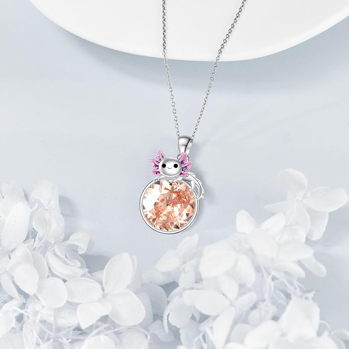 Birthstone Axolotl Necklace Sterling Silver Axolotl Pendant Cubic Zirconia Jewelry Birthday Gifts for Women Men