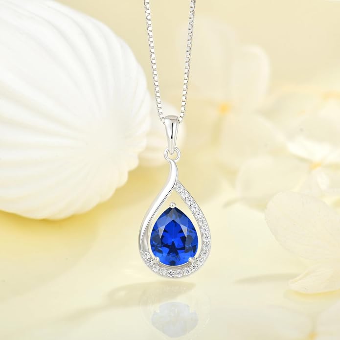 Teardrop Birthstone Necklace for Women 925 Sterling Silver White/Yellow Gold Plated Cubic Zirconia Pendant Necklace Jewelry for Her