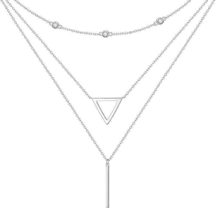Layered Choker Necklaces for Women S925 Sterling Silver Circle/Heart/Cross/Star Multi Layered Necklace Handmade Bead Chain Adjustable Jewelry for Birthday