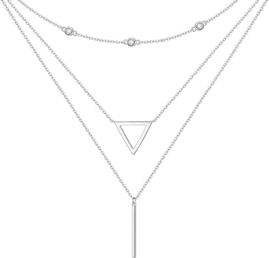 Layered Choker Necklaces for Women S925 Sterling Silver Circle/Heart/Cross/Star Multi Layered Necklace Handmade Bead Chain Adjustable Jewelry for Birthday