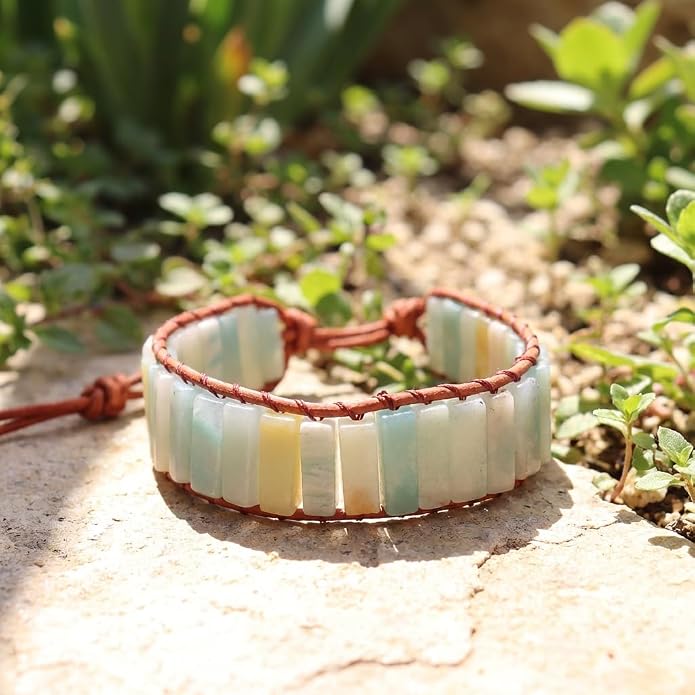 YGLINE Boho Handmade Wrap Leather Tube Crystal Stone Bracelet for Women