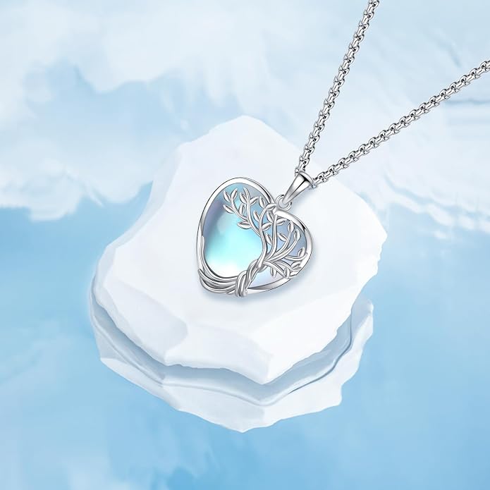 Aniu Tree of Life Necklace for Women, 925 Sterling Silver Mother of Pearl Family Palm Tree Charm Pendant Jewelry for Birthday Christmas Gift