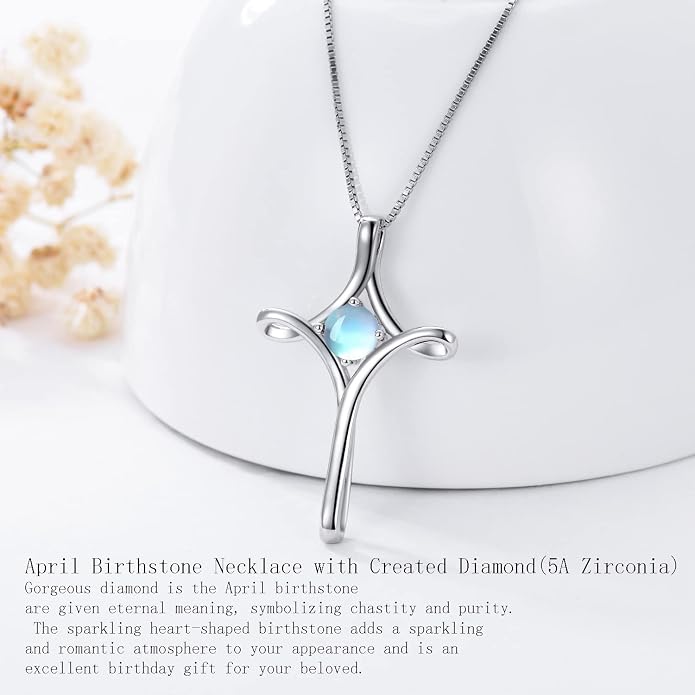 TOUPOP Cross Necklace for Women 925 Sterling Silver Birthstone Cross Pendant Fine Jewelry Anniversary Birthday Mothers Day Gifts for Mom Wife Her