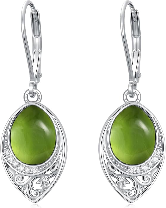 PROESS Filigree Teardrop Earrings S925 Sterling Silver Turquoise/Black Onyx/Peridot/Lapis Lazuli/Abalone Dangle Earrings Teardrop Jewelry for Women Mothers Day Birthday Christmas Gifts