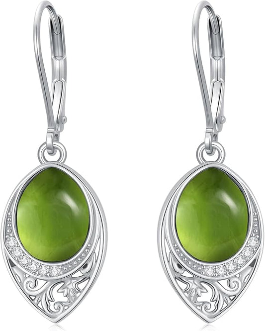 PROESS Filigree Teardrop Earrings S925 Sterling Silver Turquoise/Black Onyx/Peridot/Lapis Lazuli/Abalone Dangle Earrings Teardrop Jewelry for Women Mothers Day Birthday Christmas Gifts