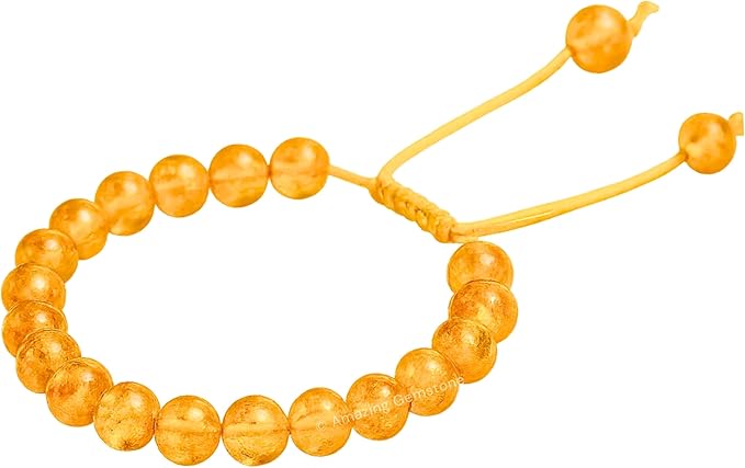 Amazing Gemstone Amber Quartz Bracelet for Women Men's Gifts - Protection Healing Crystal Bracelet - 8mm Gemstone Beaded Adjustable Bracelet Pulseras para Hombres Mujer Stocking Stuffers