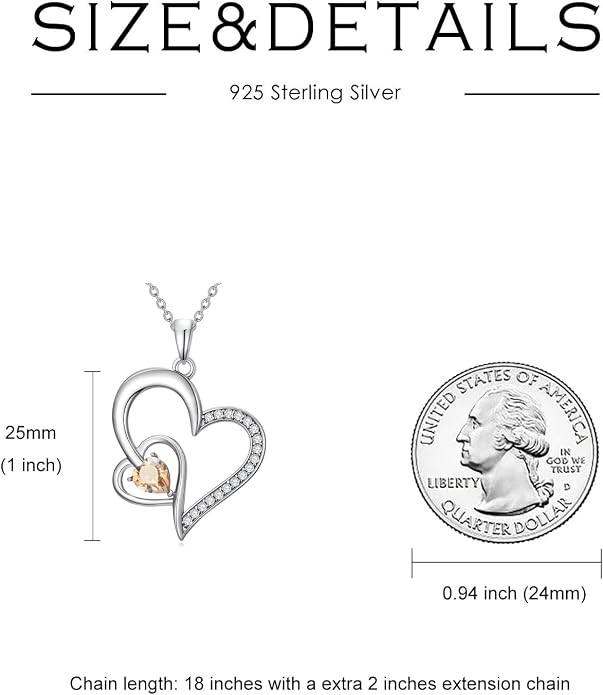 Heart Necklace 925 Sterling Silver Birthstone Necklace for Women Pendant Anniversary Birthday Jewelry Christmas Gifts for Mom Her Wife