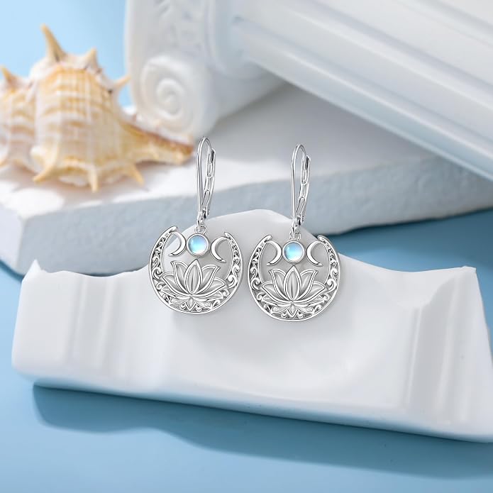 Dorunmo Moonstone Dangle Drop Earrings s925 Sterling Silver Leverback Earrings Filigree Moonstone Jewelry Birthday Gifts for Women