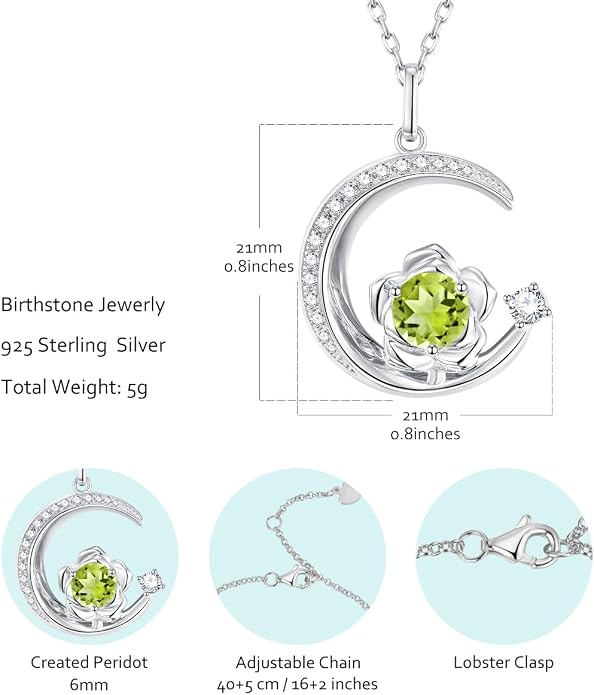 Birthstone Necklace for Women Sterling Silver Moon Pendant Necklaces Anniversary Birthday Fine Jewelry Gifts for Her Women Mother, Adjustable Chain