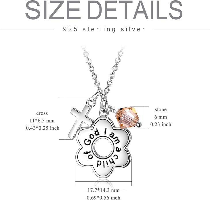 AOBOCO 925 Sterling Silver I Am a Child of God Daisy Necklace Jewelry Birthday Birthday Baptism Communion Gifts for Girls