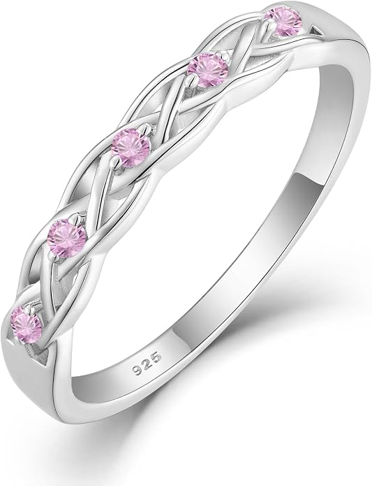 Infinity Celtic Knot Ring 925 Sterling Silver Twisted Knot Birthstone Ring Statement Rings for Women Size 5-10