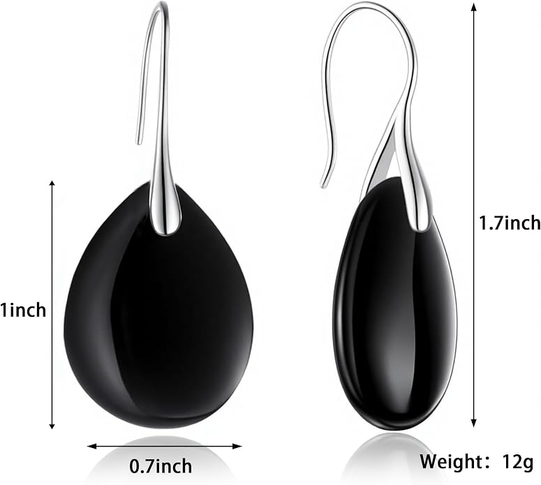 925 Sterling Silver Natural Crystal Agate Dangle Earrings, Waterdrop Teardrop Shape