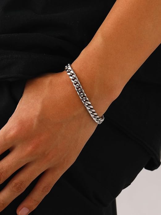 U7 Cuban Link Bracelets for Men Stainless Steel Wrist Bracelet Silver Black Gold Cuban Hand Chain Bracelet for Mens Women, 5/7/9/12mm Width, 7.5/8.3/9 Inch Length Classic Jewelry with Box Packed