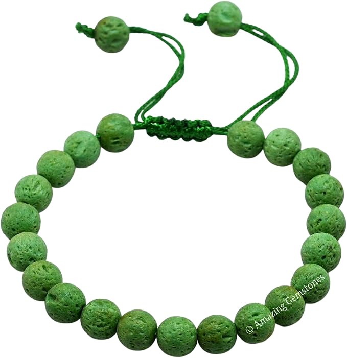 Amazing Gemstone Green Lava Bracelet, Gifts for Men & Women - Protection Healing Crystal Bracelet - 8mm Gemstone Beaded Adjustable Bracelet, Pulseras para Hombres Mujer Stocking Stuffers