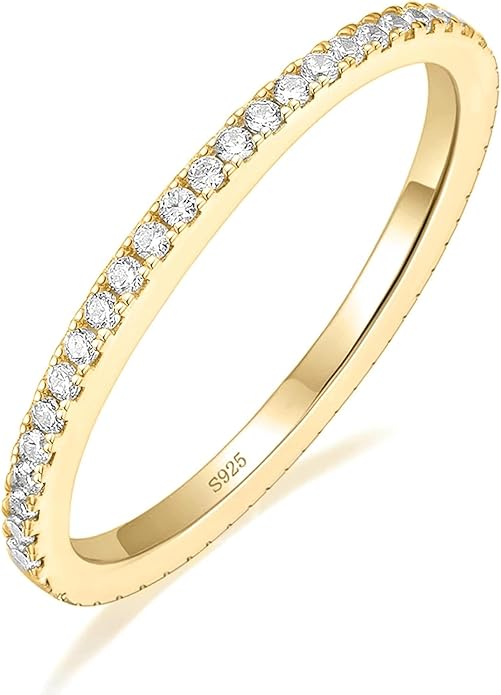 EAMTI 2mm 925 Sterling Silver Wedding Band Cubic Zirconia Half Eternity Stackable Engagement Ring Size 3-13