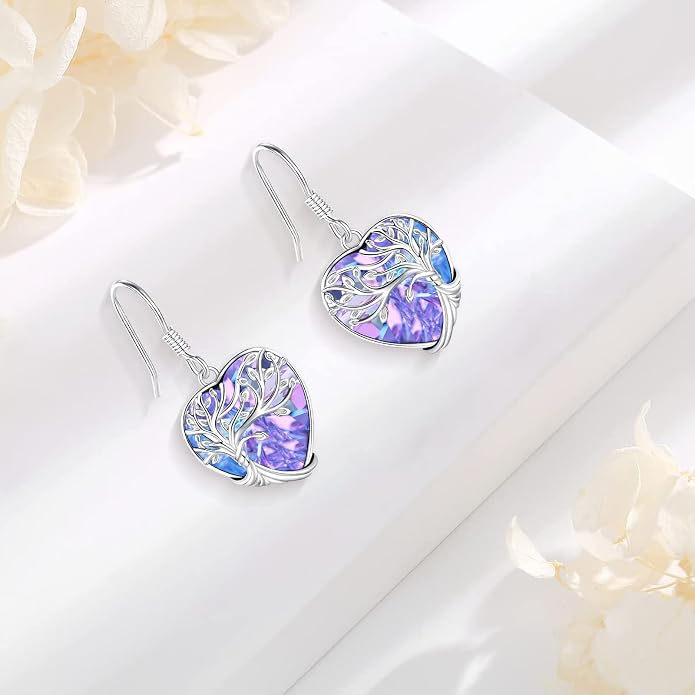 Dangle Earrings Sterling Silver Moonstone/Turquoise/CZ/Crystal Earrings for Women Tree of Life Animal Filigree Leverback Earrings Jewelry Gifts